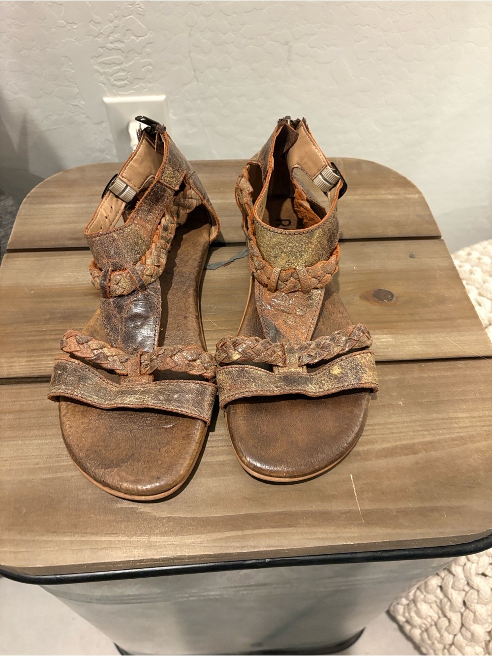 Braided Leather Gladiator Sandals in Brown and Tan